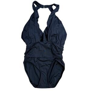 Badgley Mischka Swimsuit Dip Back Maillot Swim One Piece Black Women’s Size 6